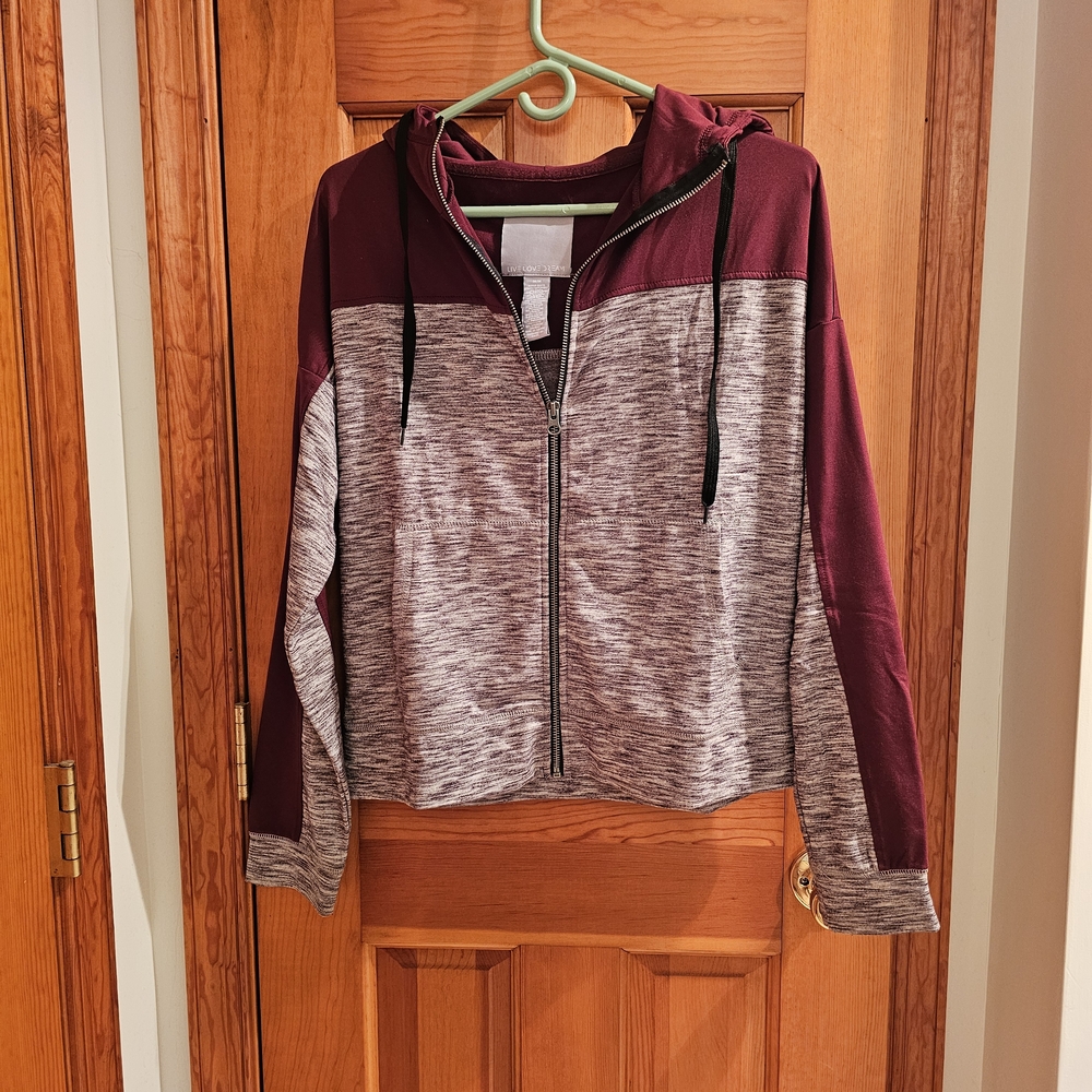 Aeropostale Burgundy and Gray Lightweight Zip Jacket